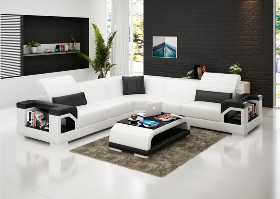 Ledersofa Couch Wohnlandschaft Ecksofa Eck Garnitur Design Modern Sofa mit USB