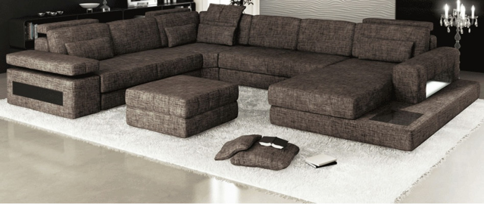 Ecksofa Stoff U-Form Couch Design Polster Textil Eck Wohnlandschaft Bettfunktion