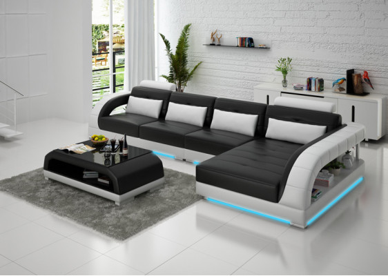 Ledersofa USB Wohnlandschaft Ecksofa Eck Garnitur Design Modern Sofa G8012C Neu