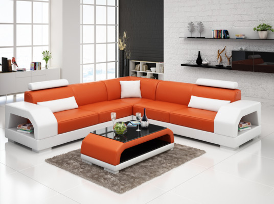 Ledersofa Couch Wohnlandschaft Ecksofa Eck Garnitur Design Modern Sofa G8001B