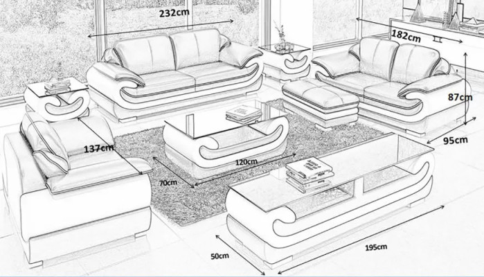 Klassische Ledersofa Garnitur Komplett Set 8 tlg. Wohnzimmer Set Tisch Hocker