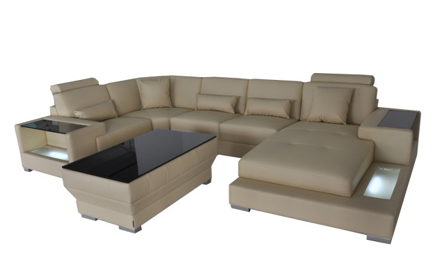 Ecksofa Design Eckgarnitur Eckcouch Sofa Couch Wohnlandschaft Polster Tisch USB