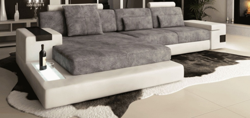 Ecksofa Wohnzimmer L-Form Polster Sofa Leder  Design NEU Modern