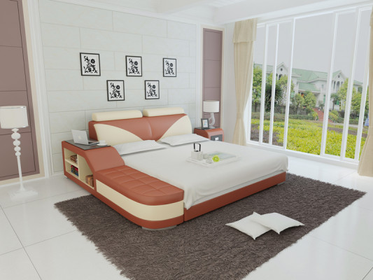 Wasserbett Hotel Doppelbett Betten Komplett Lederbett, Bett gepolstert Wasser + USB