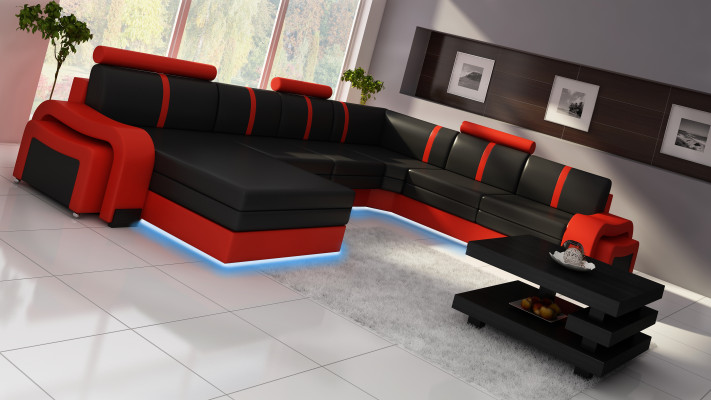 Wohnlandschaft Sofa mit USB Polster Ledersofa Ecksofa Eckcouch Ledergarnitur NEU