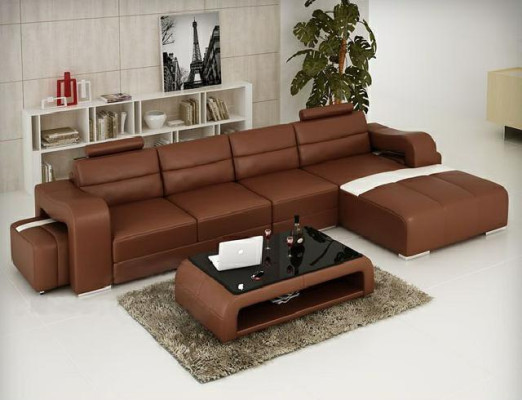 Ledersofa Ecksofa + USB Couch Design Wohnlandschaft Polster Garnitur Sofa L Form