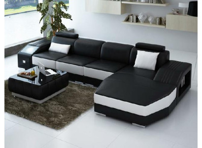 Wohnlandschaft Polster Ecke Eck Sofa mit USB Garnitur Landschaft Leder Neu 2724B