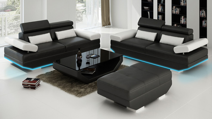 Ledersofa Sofa mit USB Wohnlandschaft 2+2 Garnitur Design Couch Sofa