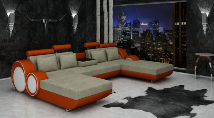 Textilsofa U-Form Couch Ecksofa Designer Sofa Garnitur 2 Liegen Stoffsofa Berlin