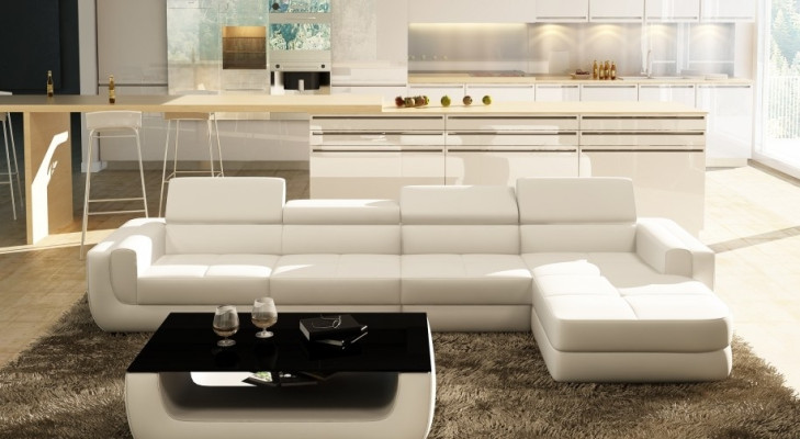 Ecksofa Ledersofa USB Wohnlandschaft L Form Sofa Polster Sitz Ecke Tettau Weiß