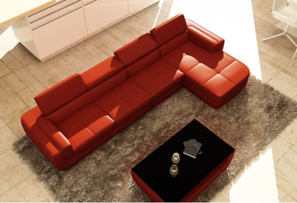 Ecksofa Ledersofa + USB Wohnlandschaft L Form Sofa Polster Sitz Ecke Tettau Rot