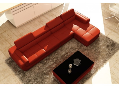 Ecksofa Ledersofa + USB Wohnlandschaft L Form Sofa Polster Sitz Ecke Tettau Rot