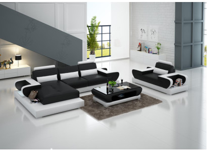 Design XXL Big Sofa mit USB,Ecksofa Ledersofa Couch Polster Ecke Wohnlandschaft