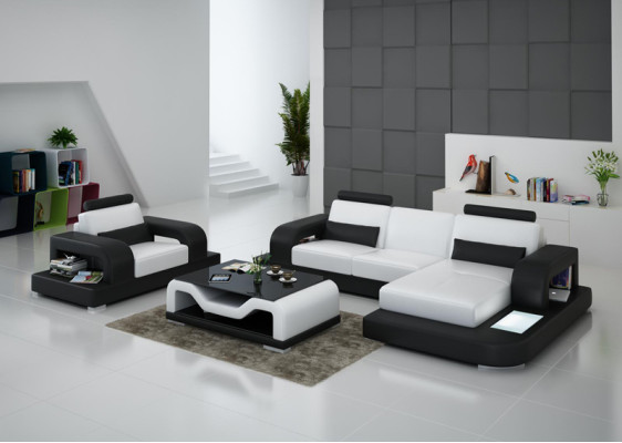 Ledersofa Couch Wohnlandschaft Eck + Sessel Garnitur Design Modern Sofa mit USB