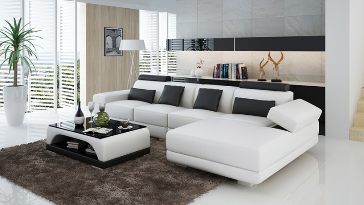 Ledersofa Couch Wohnlandschaft Ecksofa Eck Garnitur Design Modern Sofa mit USB