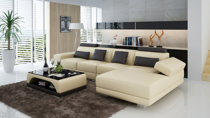 Ledersofa Couch Wohnlandschaft Ecksofa Eck Garnitur Design Modern Sofa mit USB