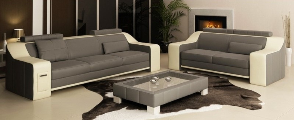 Sitz Garnitur Sofa Leder Polster 3+2+1 Design Couch Moderne Garnituren Sofas USB