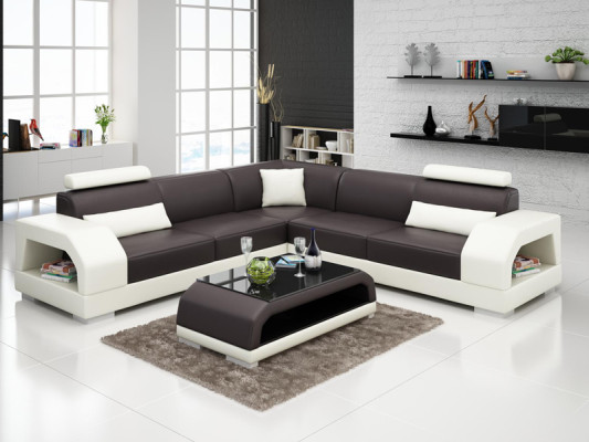 Ledersofa mit USB Wohnlandschaft Ecksofa Eck Garnitur Design Moderne Sofa G8001B