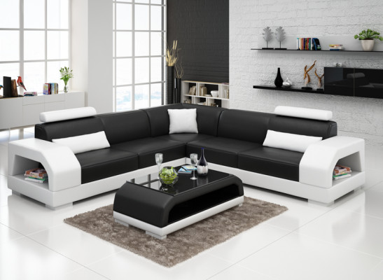 Ledersofa mit USB Wohnlandschaft Ecksofa Eck Garnitur Design Moderne Sofa G8001B