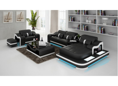 Ledersofa Couch Wohnlandschaft Ecksofa Eck Garnitur Design Modern Sofa G8027E