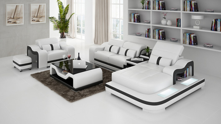 Ledersofa Couch Wohnlandschaft Ecksofa Eck Garnitur Design Modern Sofa G8027E