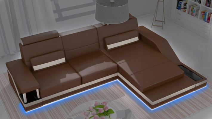 Ecksofa Garnitur Leder Textil Stoff Wohnlandschaft Sofa USB Neu Maßanfertigung