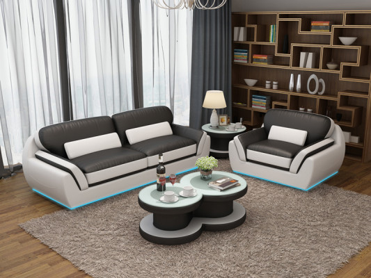 Ledersofa mit USB Sofagarnitur 3+1 Sitzer Garnitur Design Modern Neu Sofa G8038D