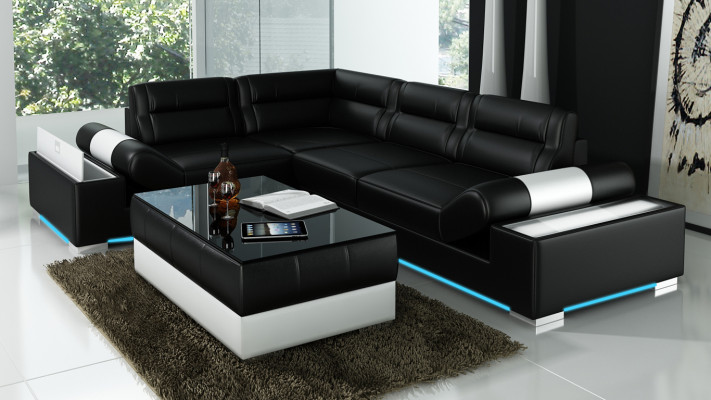 Ledersofa Sofa USB Wohnlandschaft Ecksofa Garnitur Couch Design Garnitur L6001B