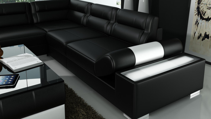 Ledersofa Sofa USB Wohnlandschaft Ecksofa Garnitur Couch Design Garnitur L6001B