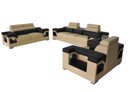 Garnitur Leder Sofa +USB Couch Polster Couchen Sofa Wohnlandschaft Luxus 3+2+1