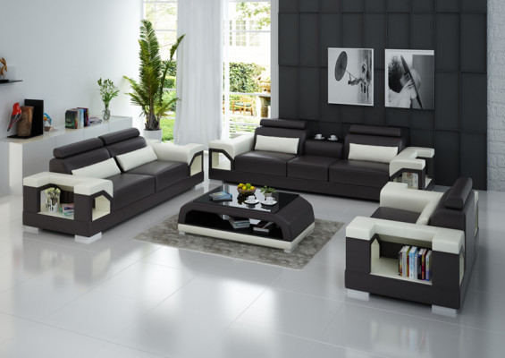Garnitur Leder Sofa +USB Couch Polster Couchen Sofa Wohnlandschaft Luxus 3+2+1