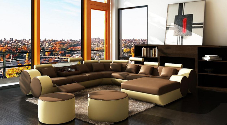 Designer Ledersofa + USB Big Wohnlandschaft Sofa Couch Polster Garnitur Ecksofa