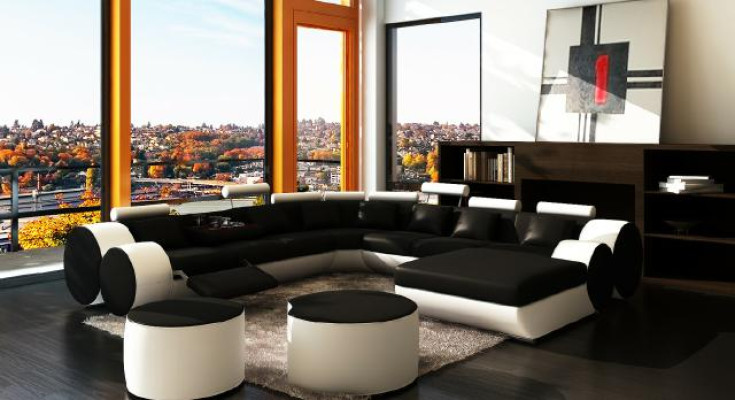 Designer Ledersofa + USB Big Wohnlandschaft Sofa Couch Polster Garnitur Ecksofa