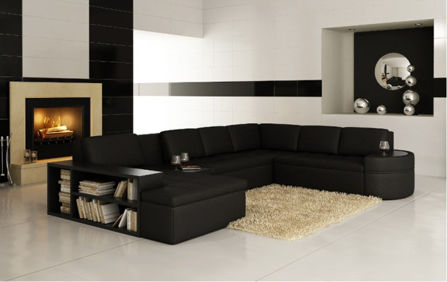 Modern Ecksofa + USB Couch Polster Leder Design Sofa Garnitur Wohnlandschaft Neu
