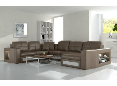 Design Wohnlandschaft Ledersofa Ecksofa Eckcouch Polster Sofa Ecke USB + LED