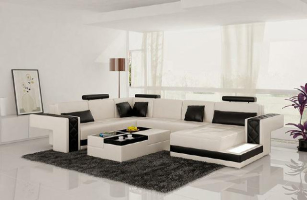 Design Ledersofa Ecksofa Eckcouch Polster Sofa Ecke USB + LED Wohnlandschaft