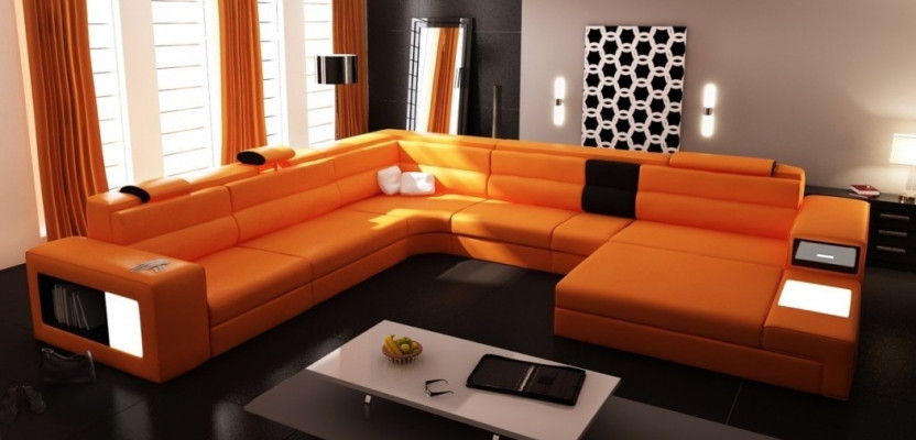 Design Couch Sofa Ecksofa Polster Eck Sitz Garnitur Wohnlandschaft Leder USB+LED