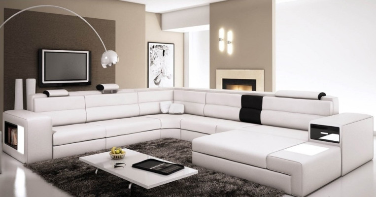 Wohnlandschaft Ledersofa Couch Ecksofa Eck Garnitur Design Modern Sofa + USB Neu