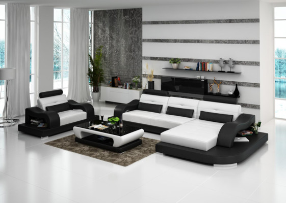 Ledersofa Couch Wohnlandschaft Ecksofa Eck Sessel Design Modern Sofa G8005E
