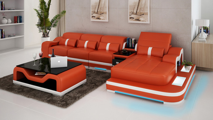 Ledersofa Couch Wohnlandschaft Ecksofa Eck Sofa Garnitur Design Modern G8027C