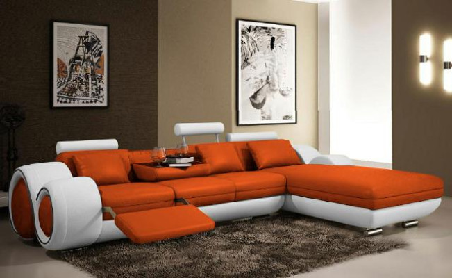 Ecksofa Wohnlandschaft Couch Ledersofa mit USB Sofa Polster Garnitur Ecke BERLIN