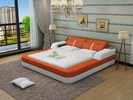Luxus Lederbett USB Design Polsterbetten Doppel Modernes Ehe140/160/180 LB8823