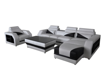 Leder Eck Sofa mit USB Garnitur Sofas Couchen Polster Wohnlandschaft Sessel Ecke
