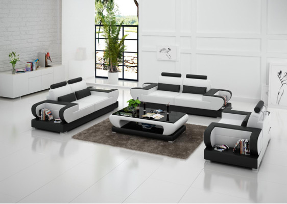 Ledersofa Couch Wohnlandschaft 3+2+1 Sitzer Garnitur Design Modern Sofa mit USB