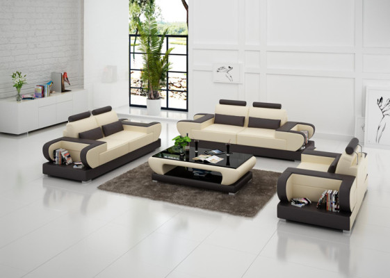Ledersofa Couch Wohnlandschaft 3+2+1 Sitzer Garnitur Design Modern Sofa mit USB