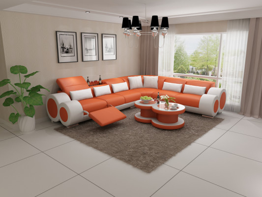 Ledersofa Couch Wohnlandschaft Ecksofa Eck Garnitur Design Modern Sofa USB Relax