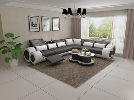 Ledersofa Couch Wohnlandschaft Ecksofa Eck Garnitur Design Modern Sofa USB Relax