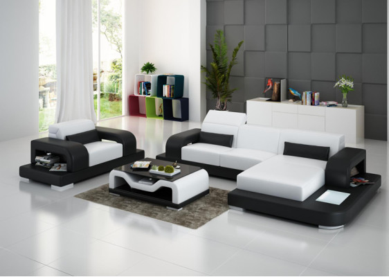 Ecksofa L-Form Sessel Holz Modern Kaffeetisch Komplett Ecksofa Couchtisch Neu