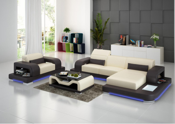 Ecksofa L-Form Sessel Holz Modern Kaffeetisch Komplett Ecksofa Couchtisch Neu