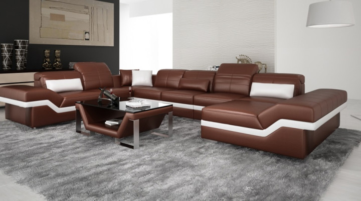 LEDERSOFA XXL WOHNLANDSCHAFT ECKSOFA DESIGN SOFA COUCH GARNITUR ECKCOUCH NEU